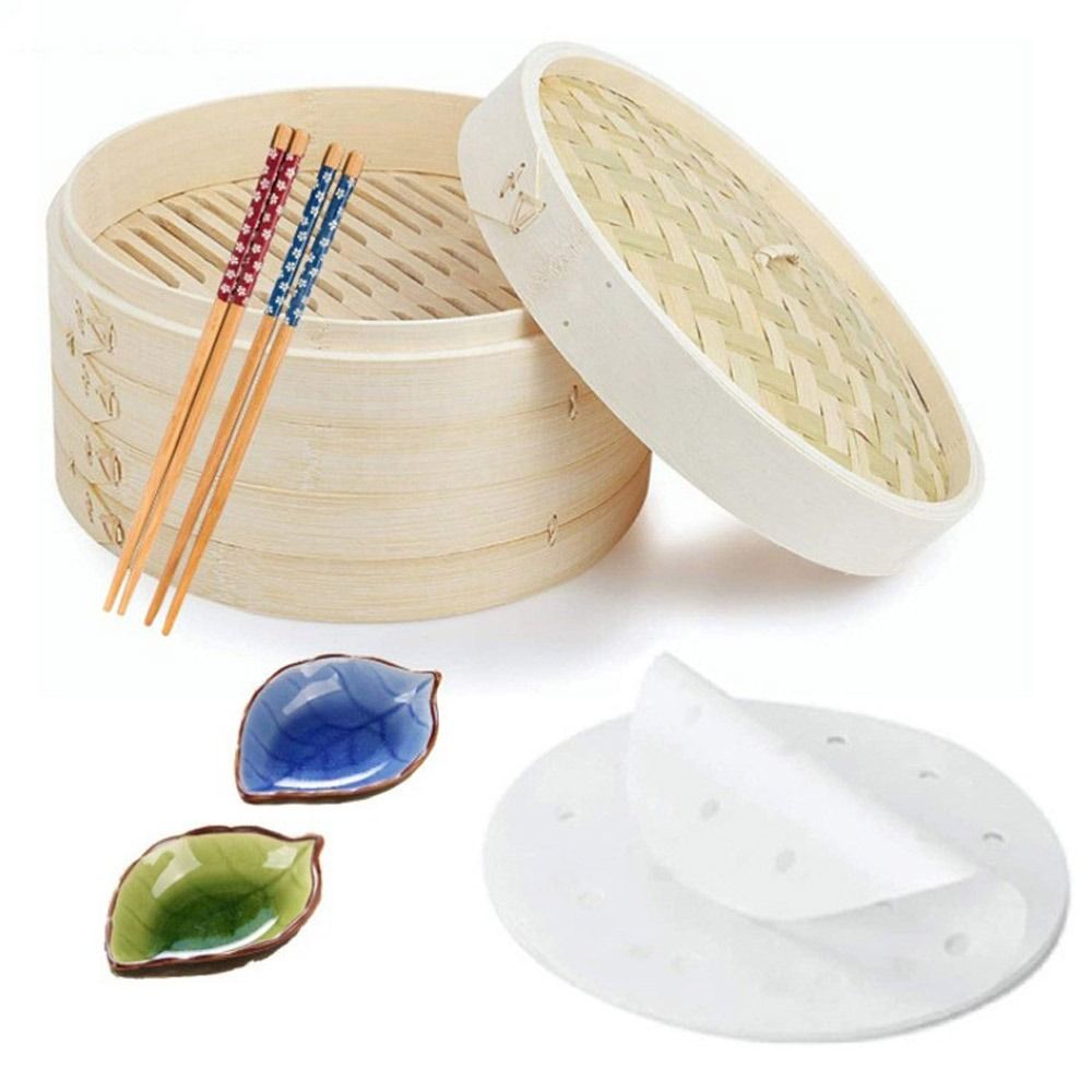Bao Steamer Bamboo - Chinesischer Bambus-Dampfgarer mit Deckel für Dim