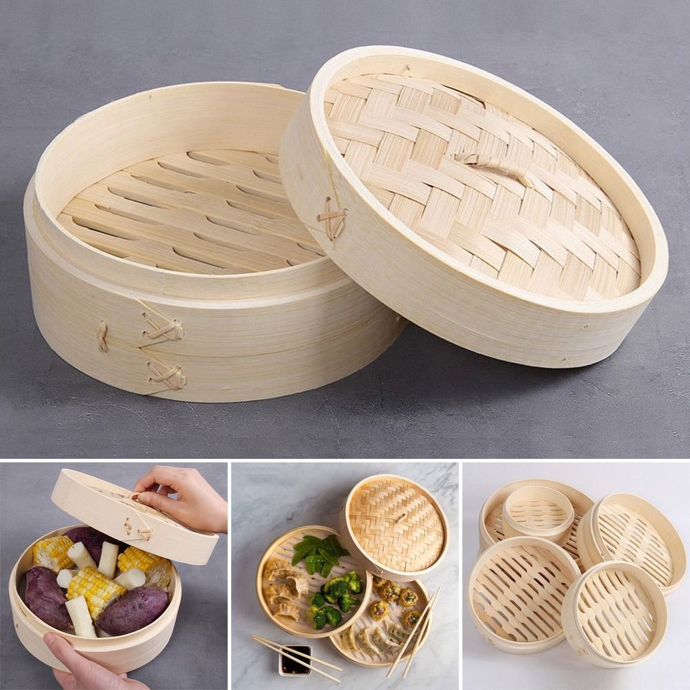 Bao Steamer Bamboo - Chinesischer Bambus-Dampfgarer mit Deckel für Dim